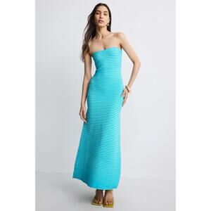 The Wolf Gang Sunmor Knit Maxi Aqua Green Maxi Bodycon Strapless Dress Size S